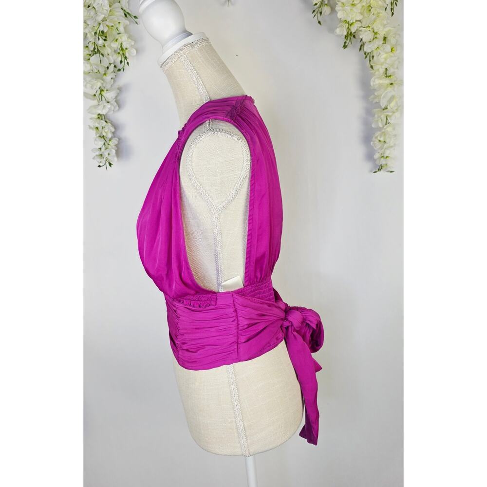 New Free People Crop Top Medium Satin Purple Ruched Tie Back Boho Y2K Festival - Picture 4 of 16